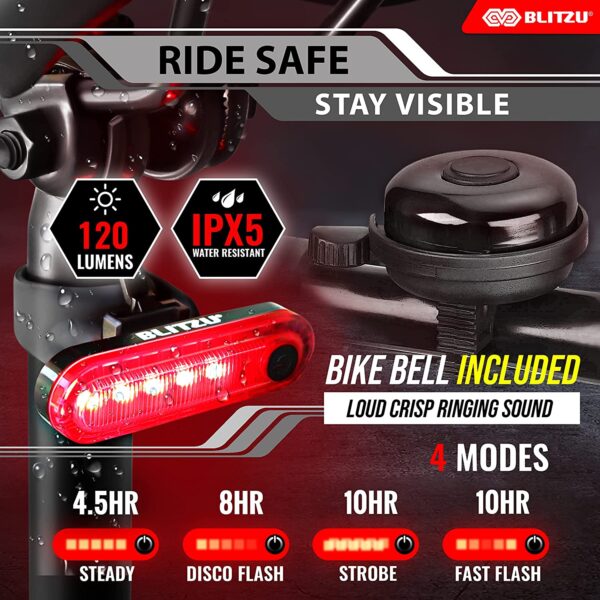 Electric Ride Nerd - BLITZU 2023 Bike Lights Set with Bell USB-C Rechargeable