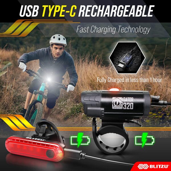 Electric Ride Nerd - BLITZU 2023 Bike Lights Set with Bell USB-C Rechargeable